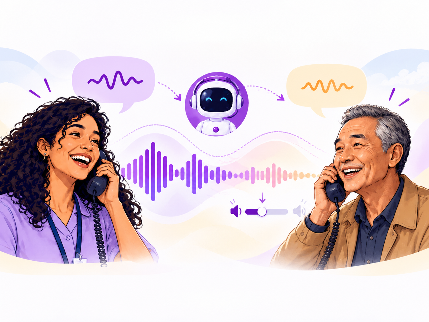Two callers speaking naturally through BabelBell